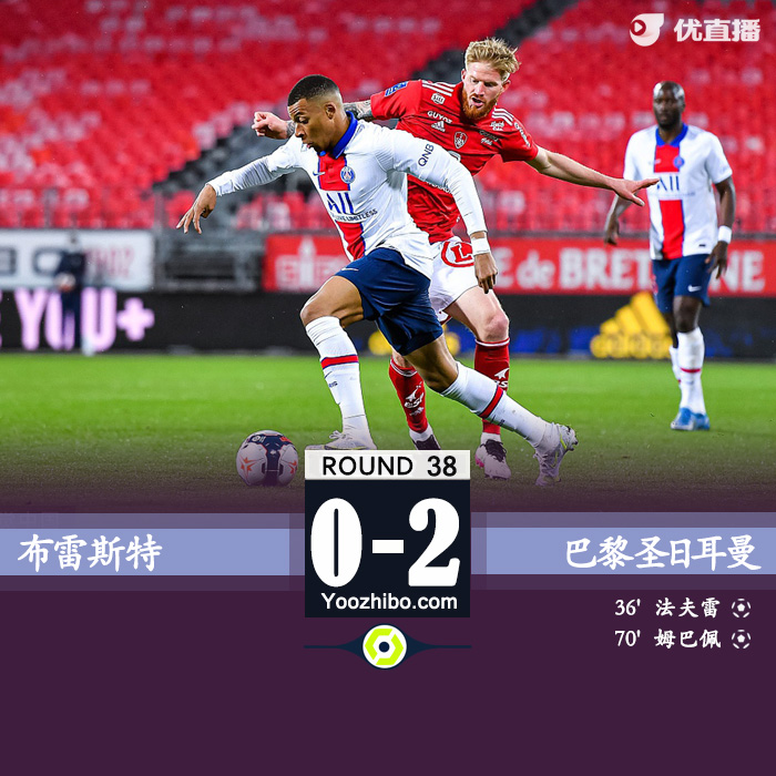 巴黎2-0布雷斯特 姆巴佩破门