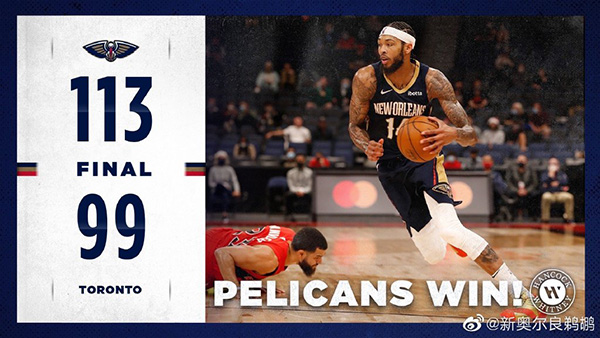<a href=/lanqiulanmu/pelicans/ target=_blank class=infotextkey>鹈鹕</a>113-99大胜<a href=/lanqiulanmu/raptors/ target=_blank class=infotextkey>猛龙</a>